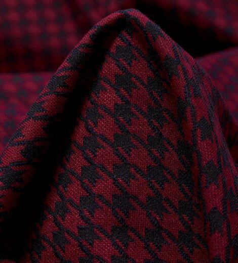 Jersey Jacquard Houndstooth Karmin Kırmızı&Gece Yarısı Mavisi
